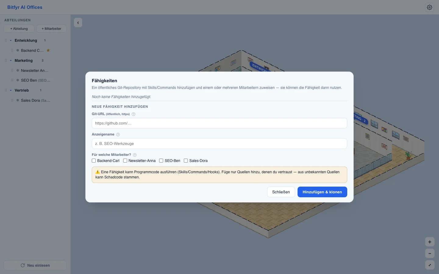 Suche nach fertigen Fähigkeiten in der App