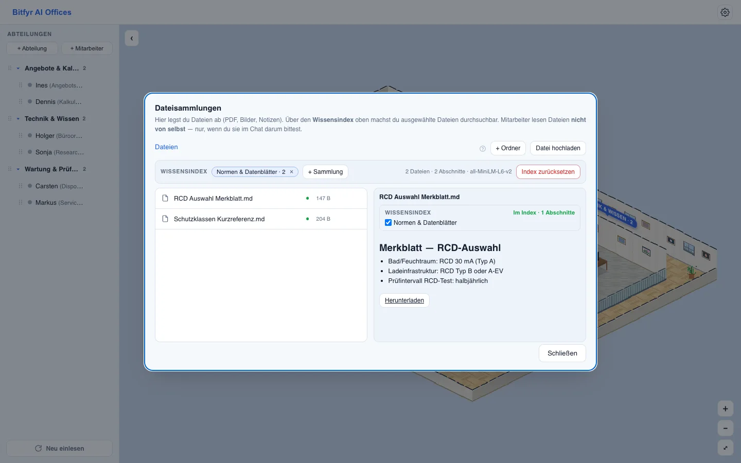 Elektrobetrieb: Vorschriften und Datenblätter parat — Ansicht in Mihikopoa AI Offices