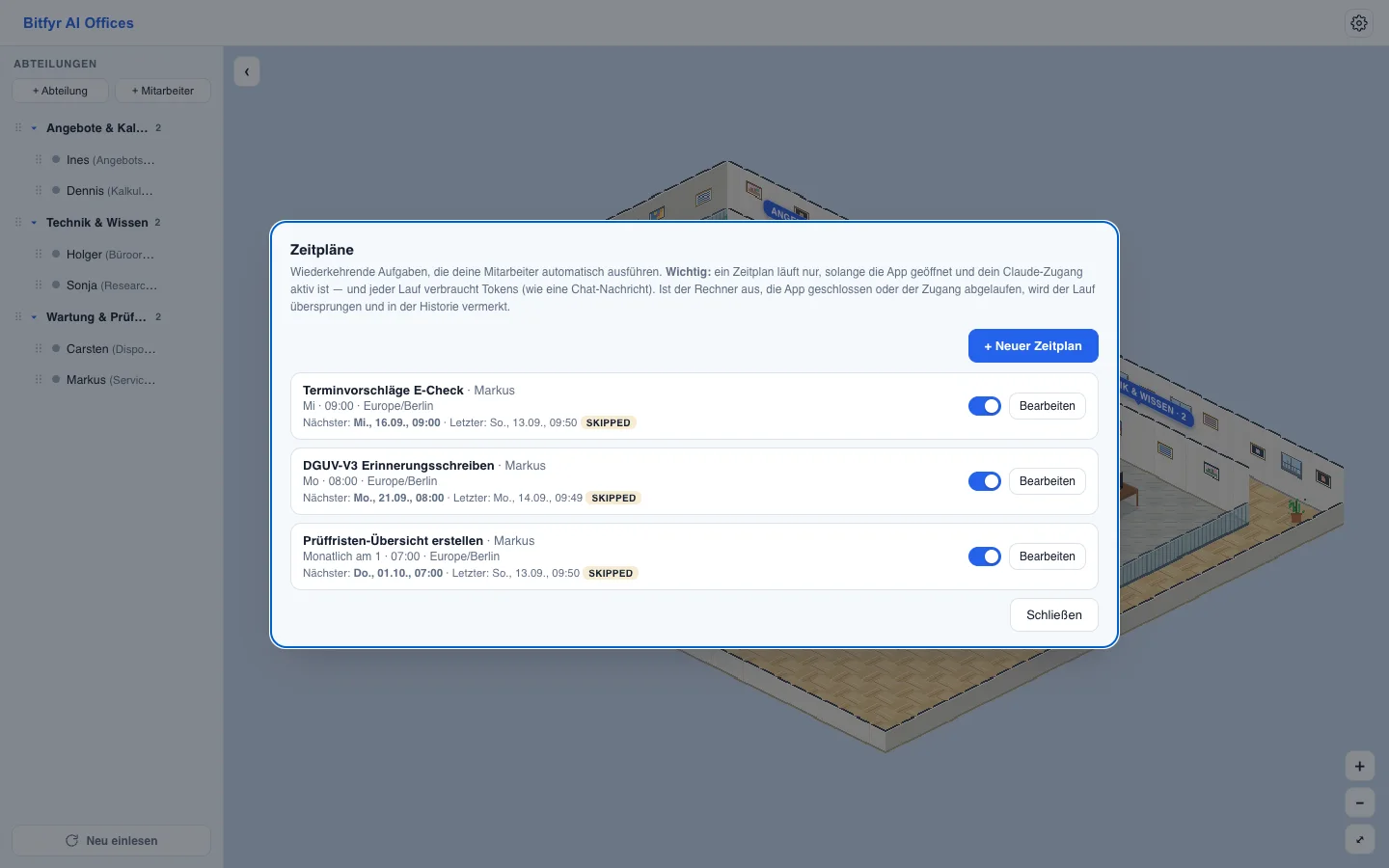 Elektrobetrieb: Prüffristen automatisch im Blick — Ansicht in Mihikopoa AI Offices